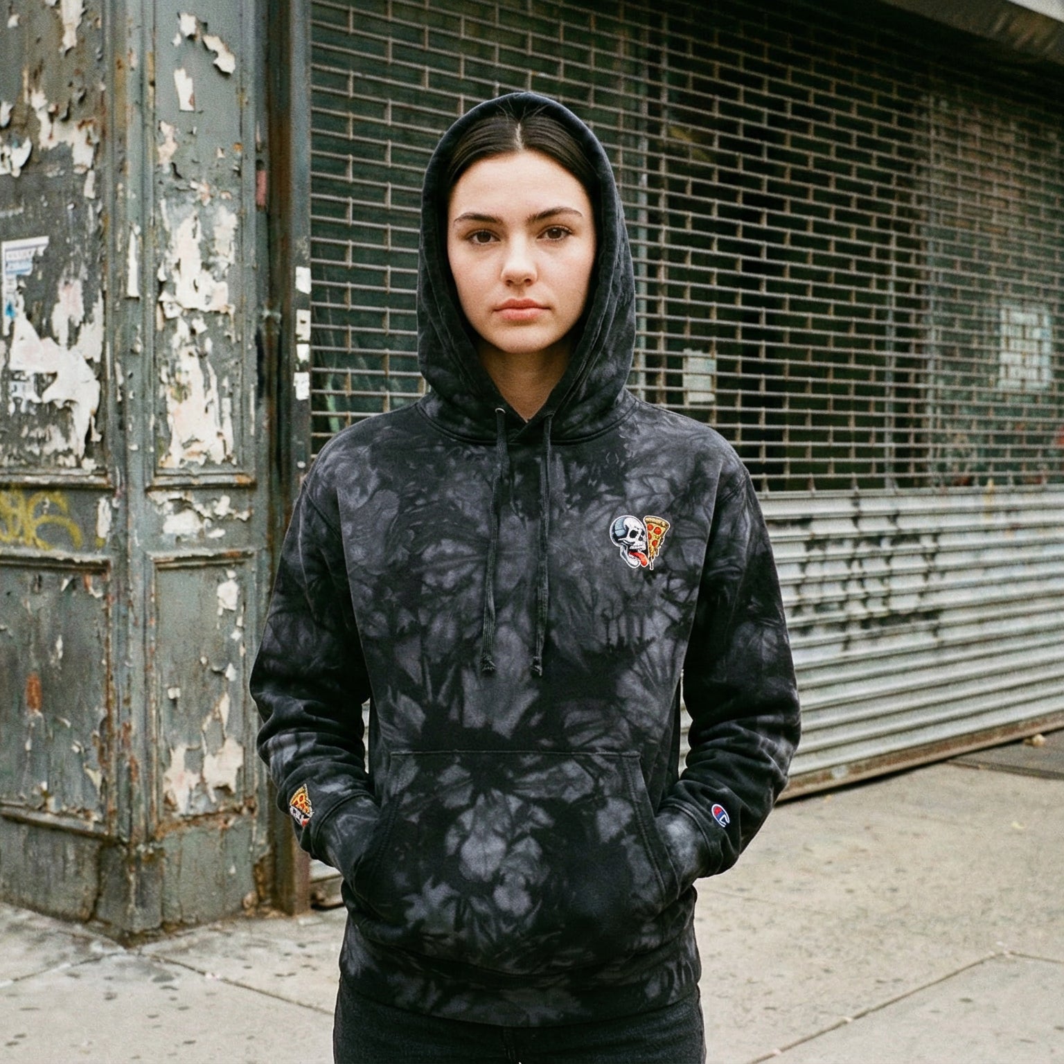 Skull Slice Embroidered Champion Collab Hoodie