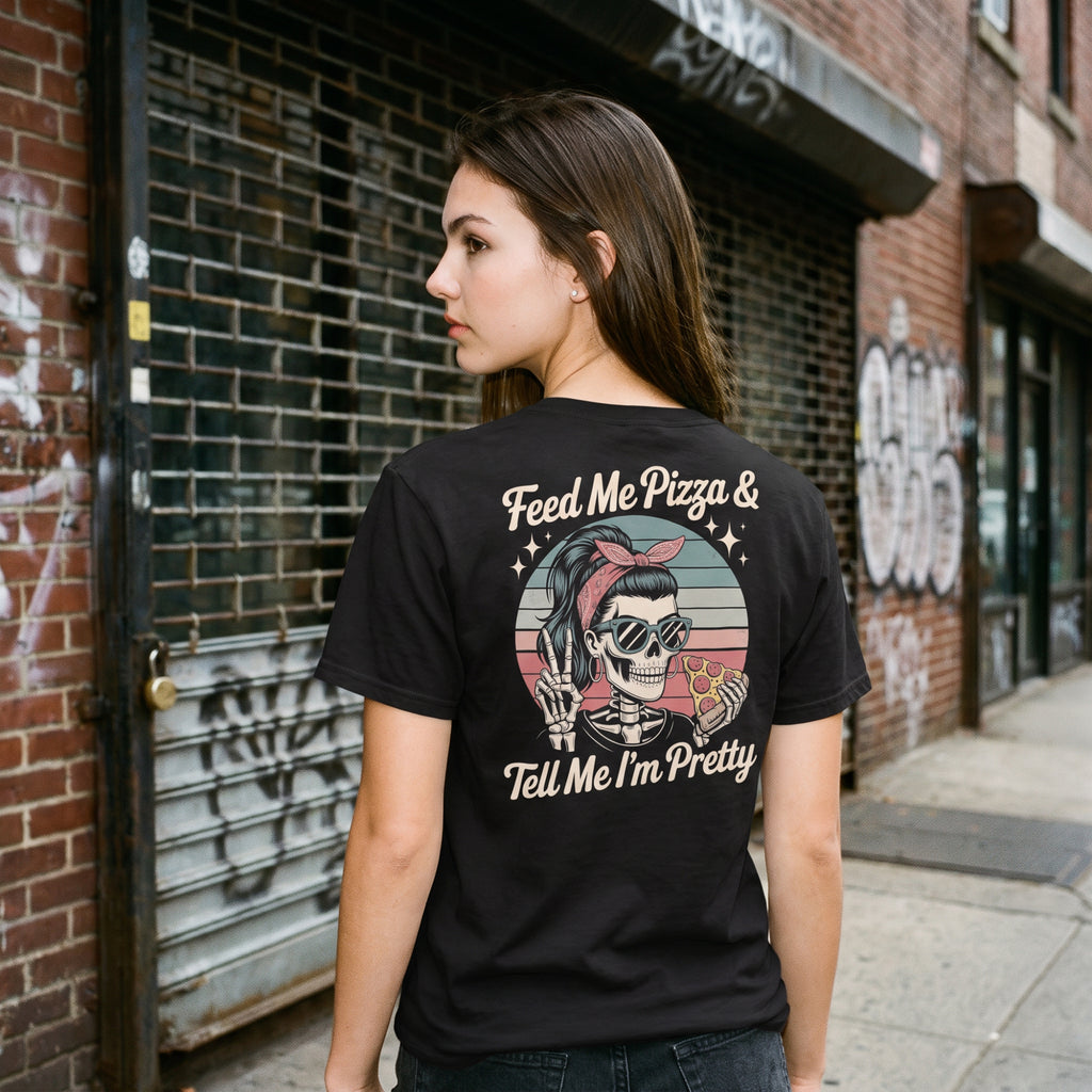 Feed Me Pizza Softstyle Back Print Tee