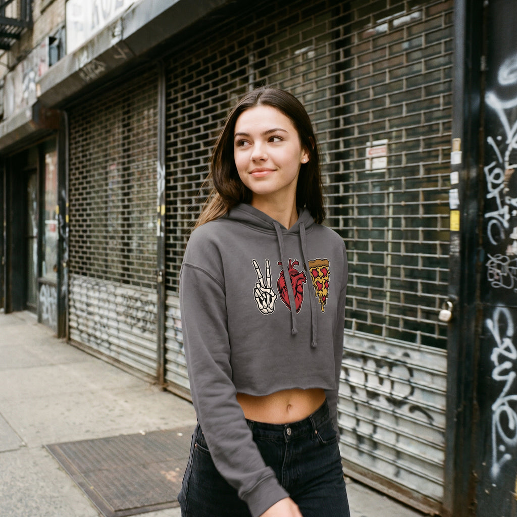 Peace, Love & Pizza Women's Cropped Hoodie