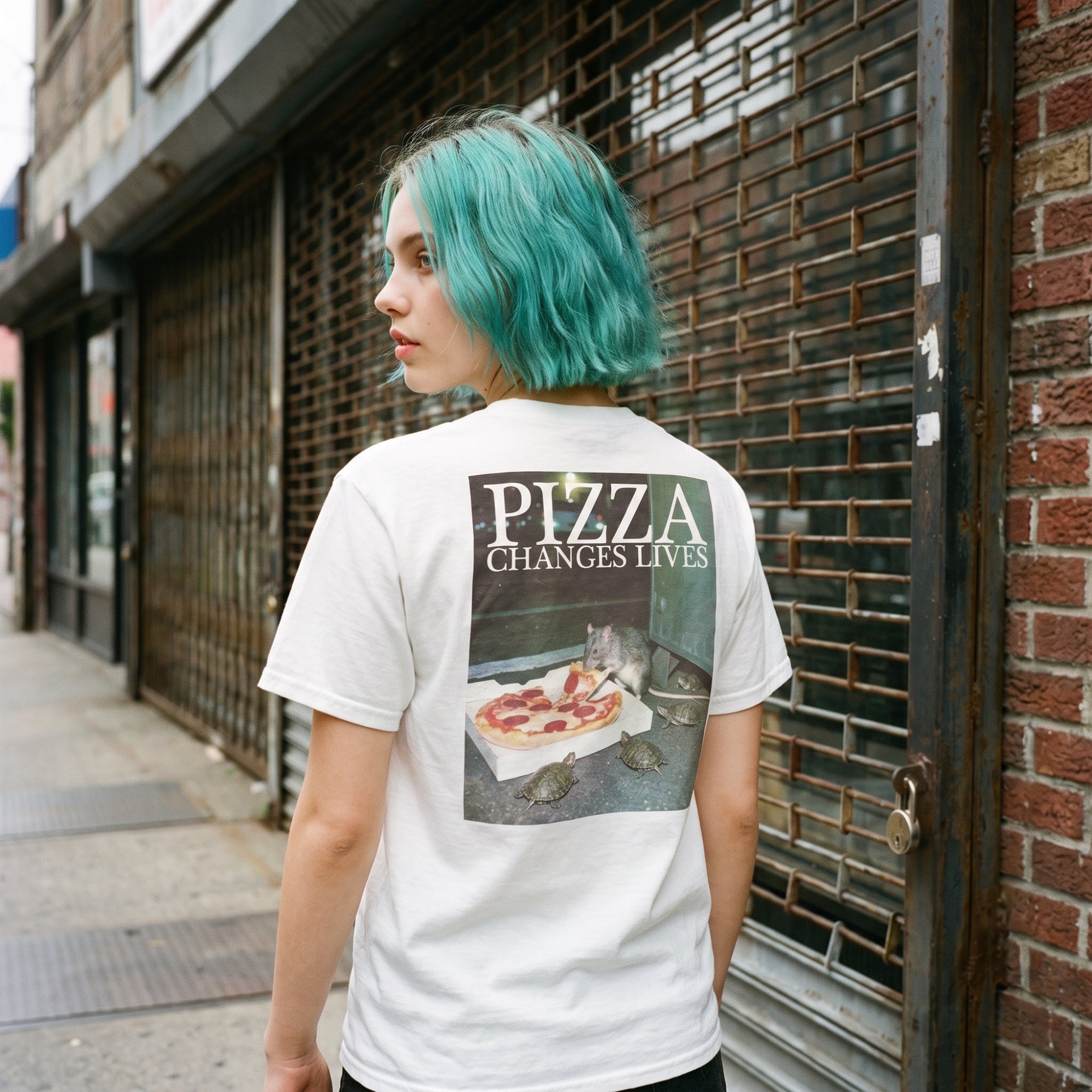 Pizza Changes Lives Softstyle Back Print Tee