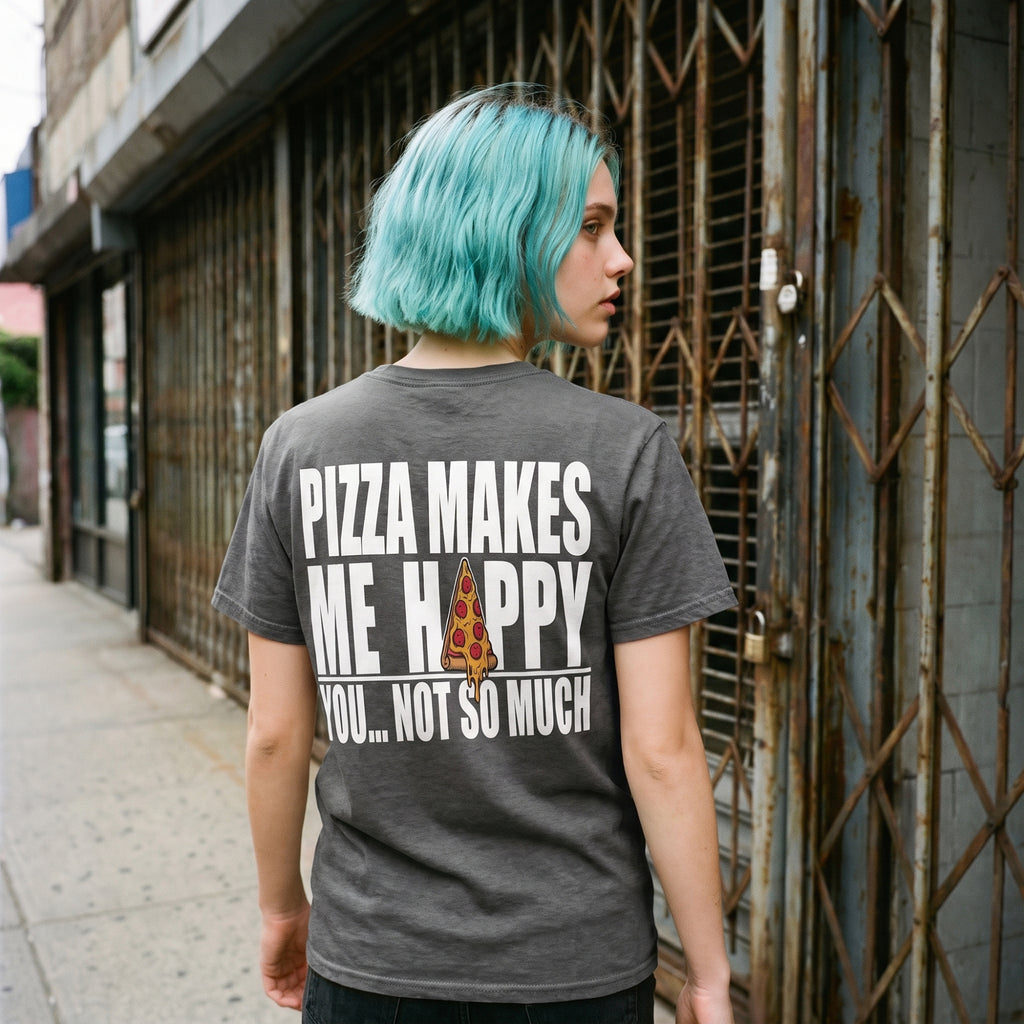 Pizza Makes Me Happy Back Print Tee