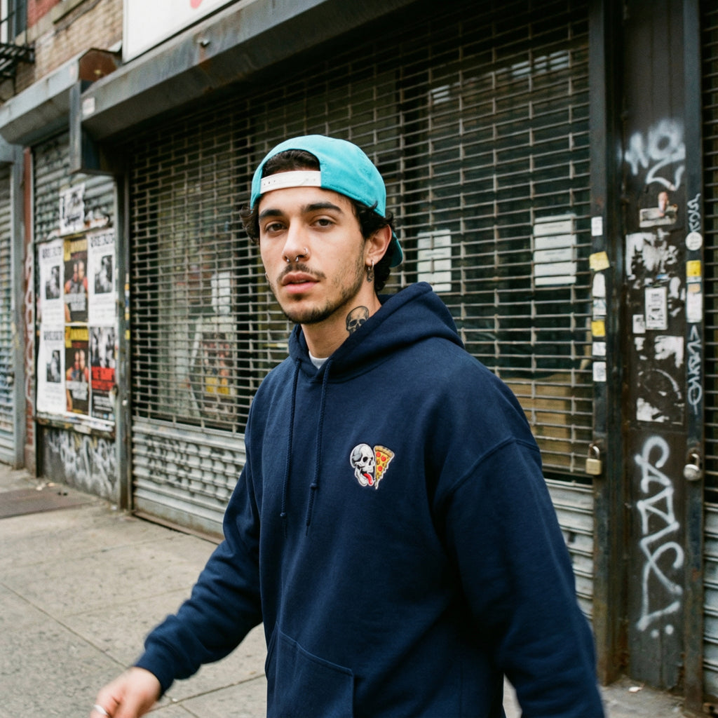 Skull Slice Embroidered Pullover Hoodie