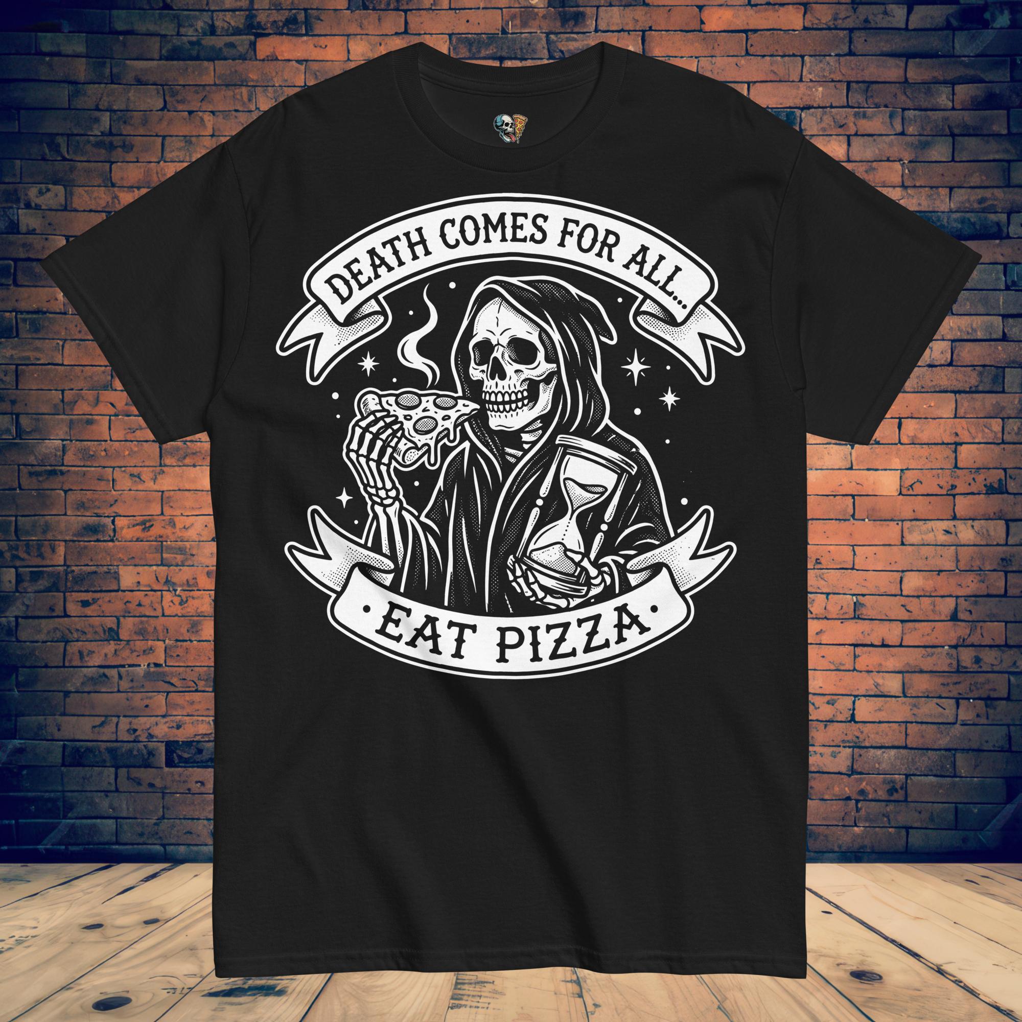 Death Comes For All Tee – Skeleton Pizza Supply Co.