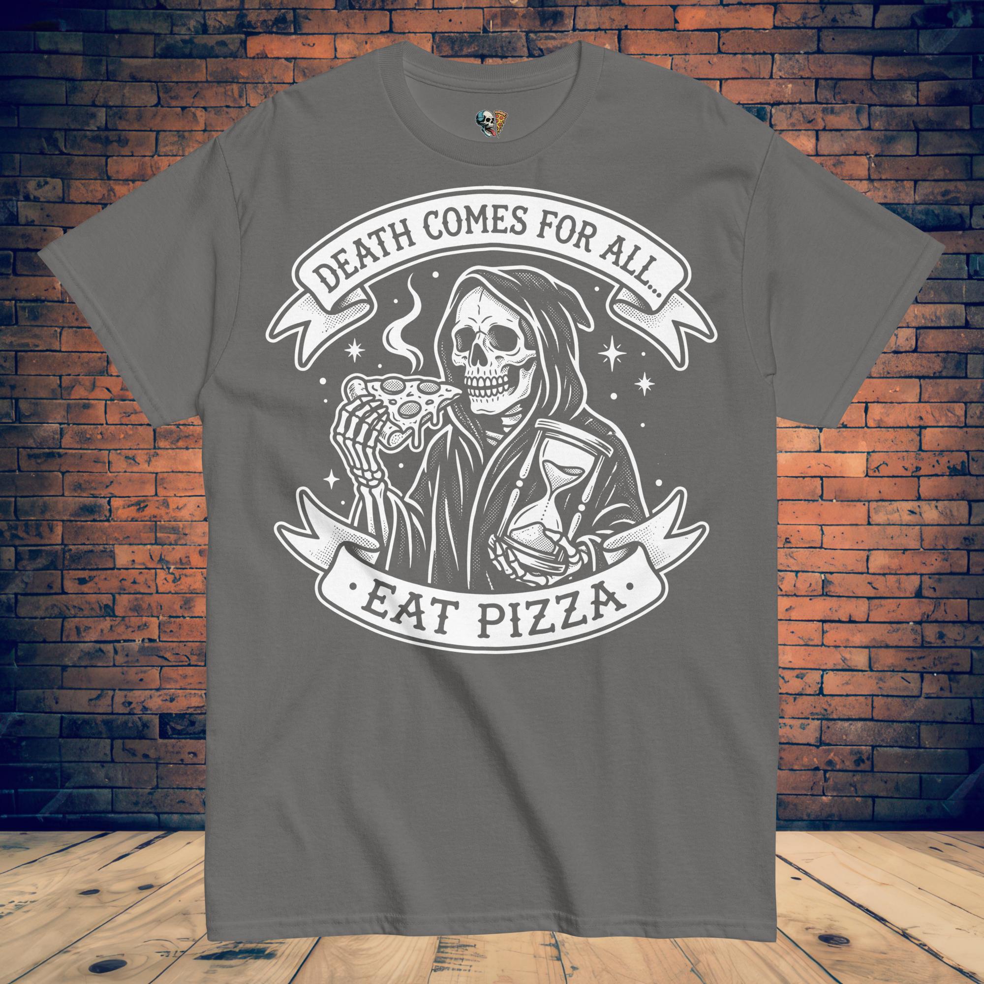 Death Comes For All Tee – Skeleton Pizza Supply Co.
