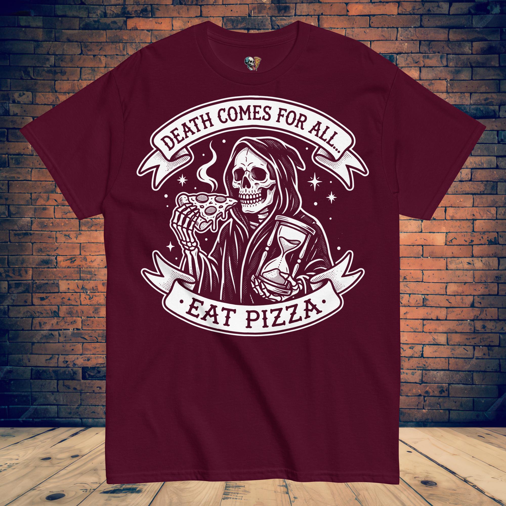 Death Comes For All Tee – Skeleton Pizza Supply Co.