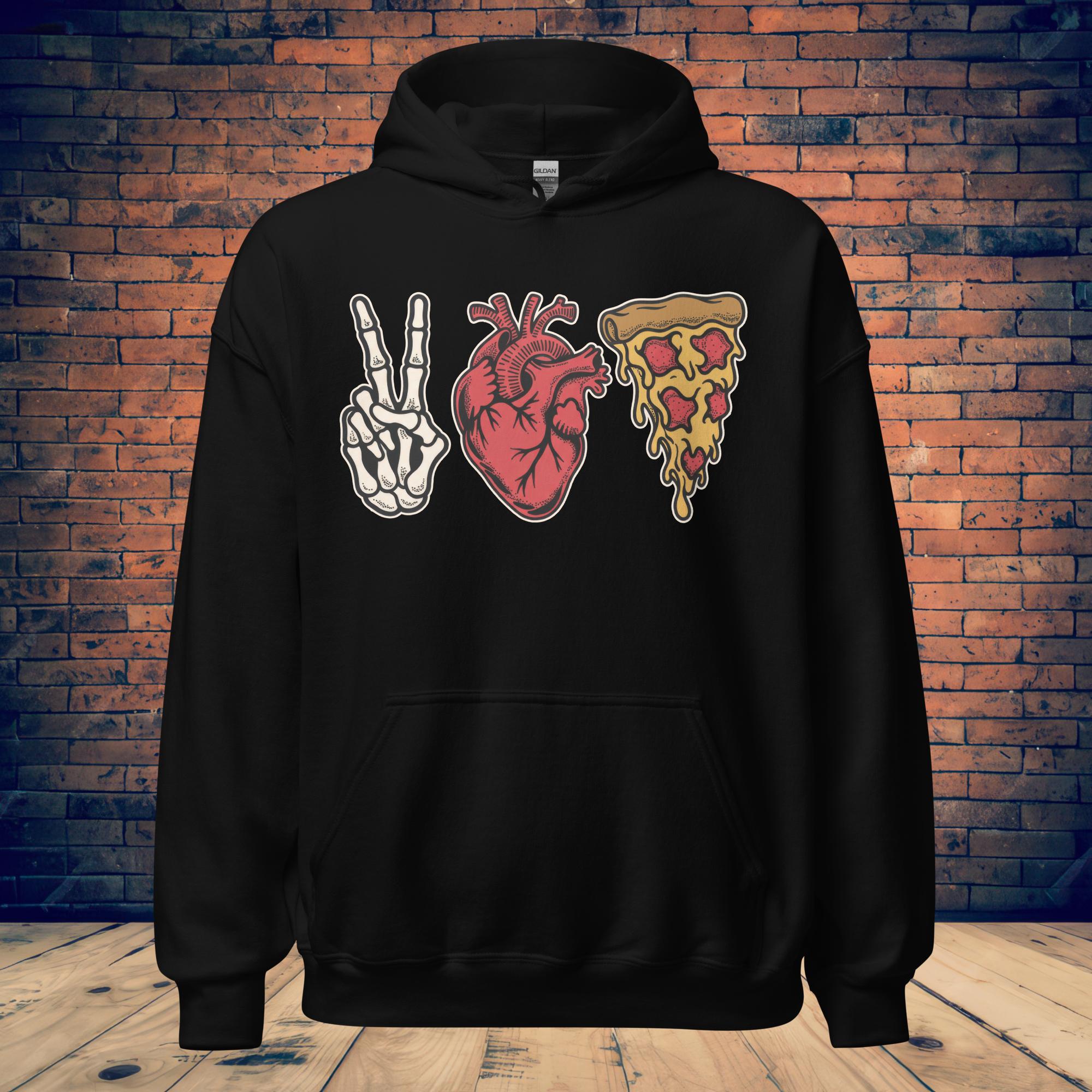 Peace, Love & Pizza Hoodie – Skeleton Pizza Supply Co.