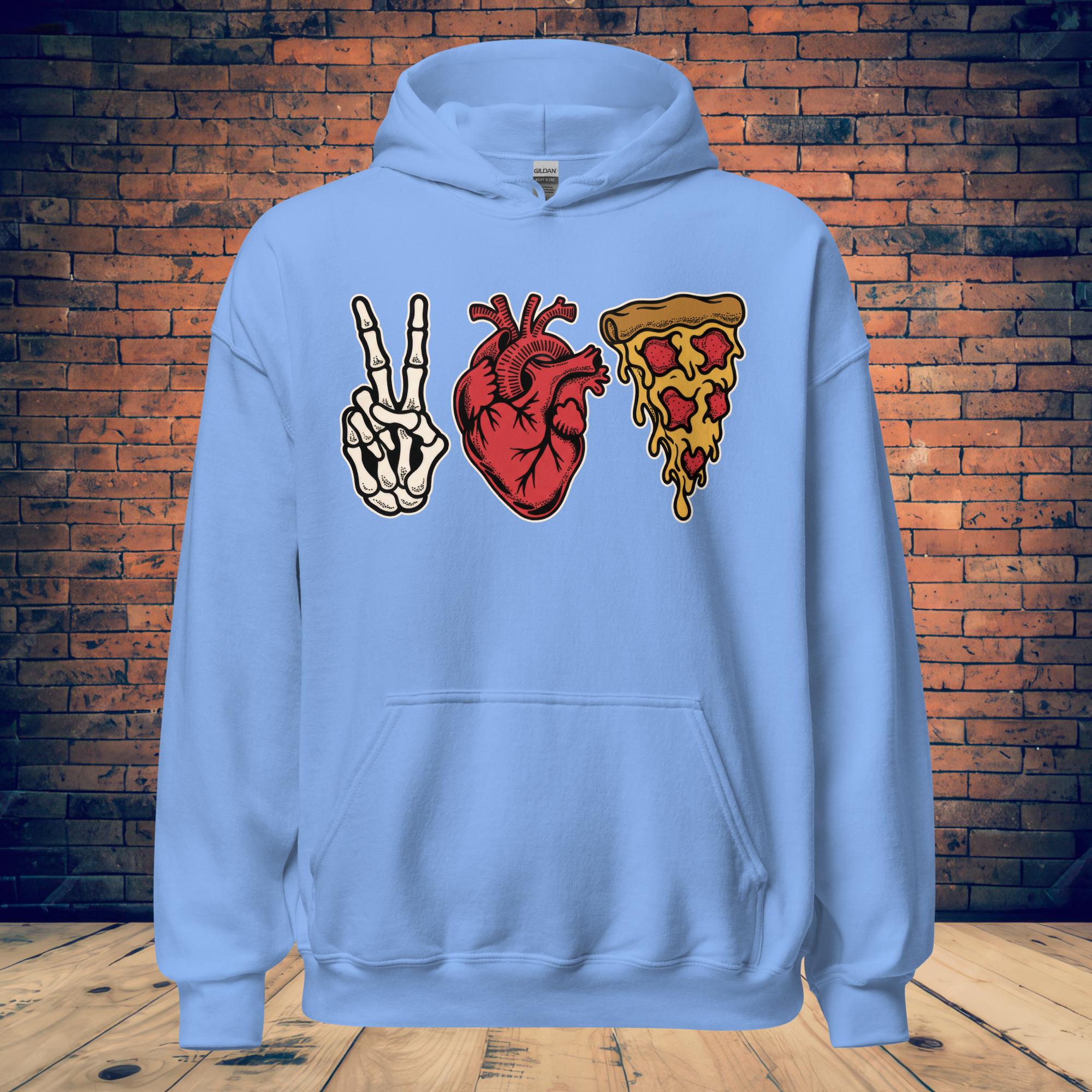 Peace, Love & Pizza Hoodie – Skeleton Pizza Supply Co.