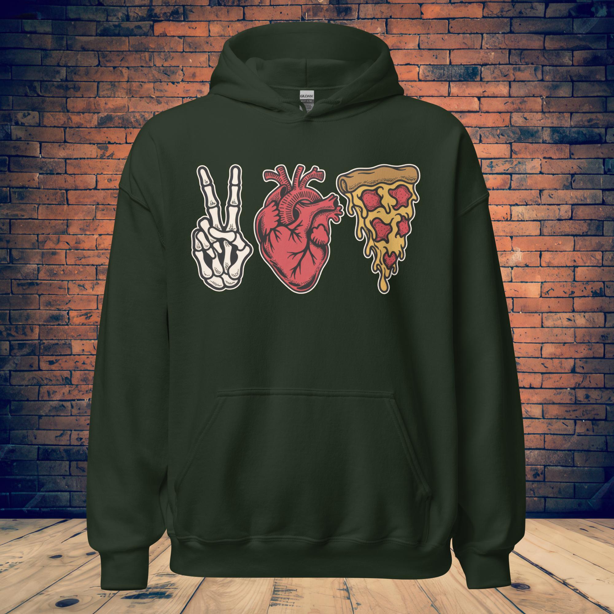 Peace, Love & Pizza Hoodie – Skeleton Pizza Supply Co.