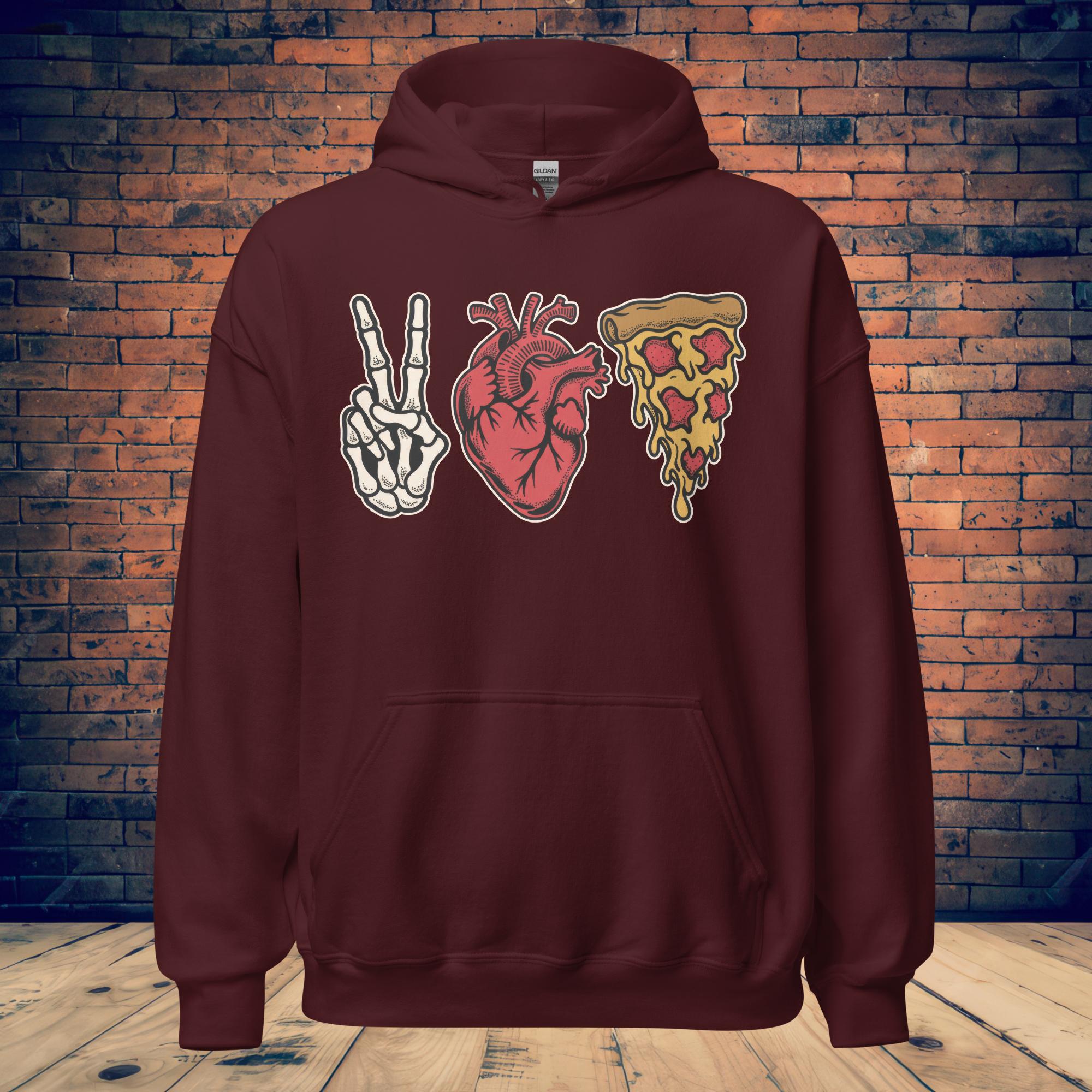 Peace, Love & Pizza Hoodie – Skeleton Pizza Supply Co.