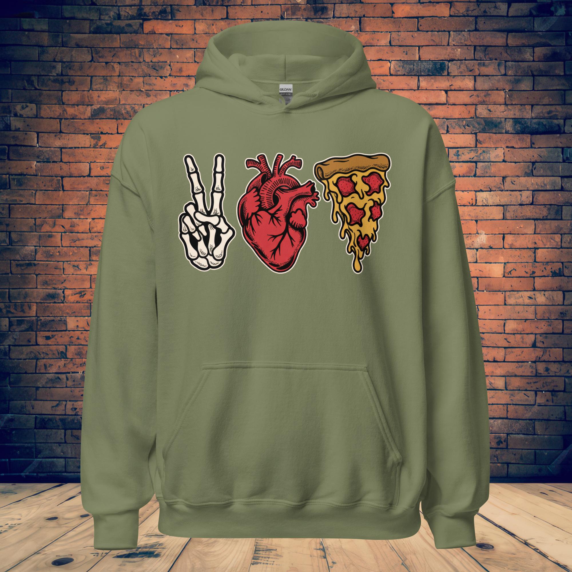 Peace, Love & Pizza Hoodie – Skeleton Pizza Supply Co.