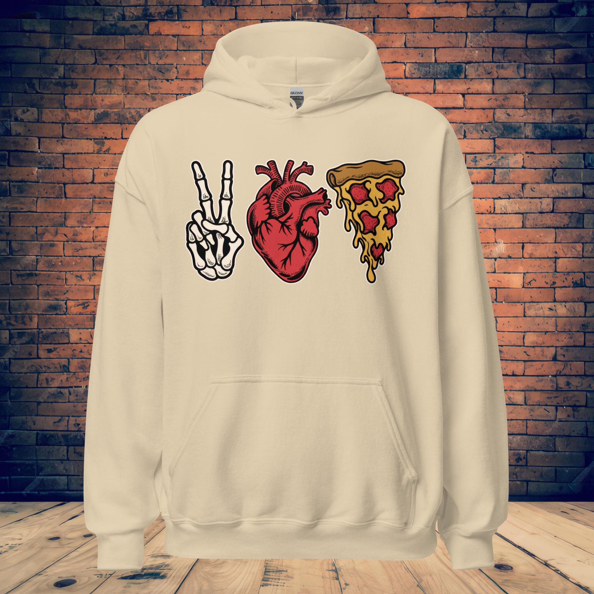 Peace, Love & Pizza Hoodie – Skeleton Pizza Supply Co.