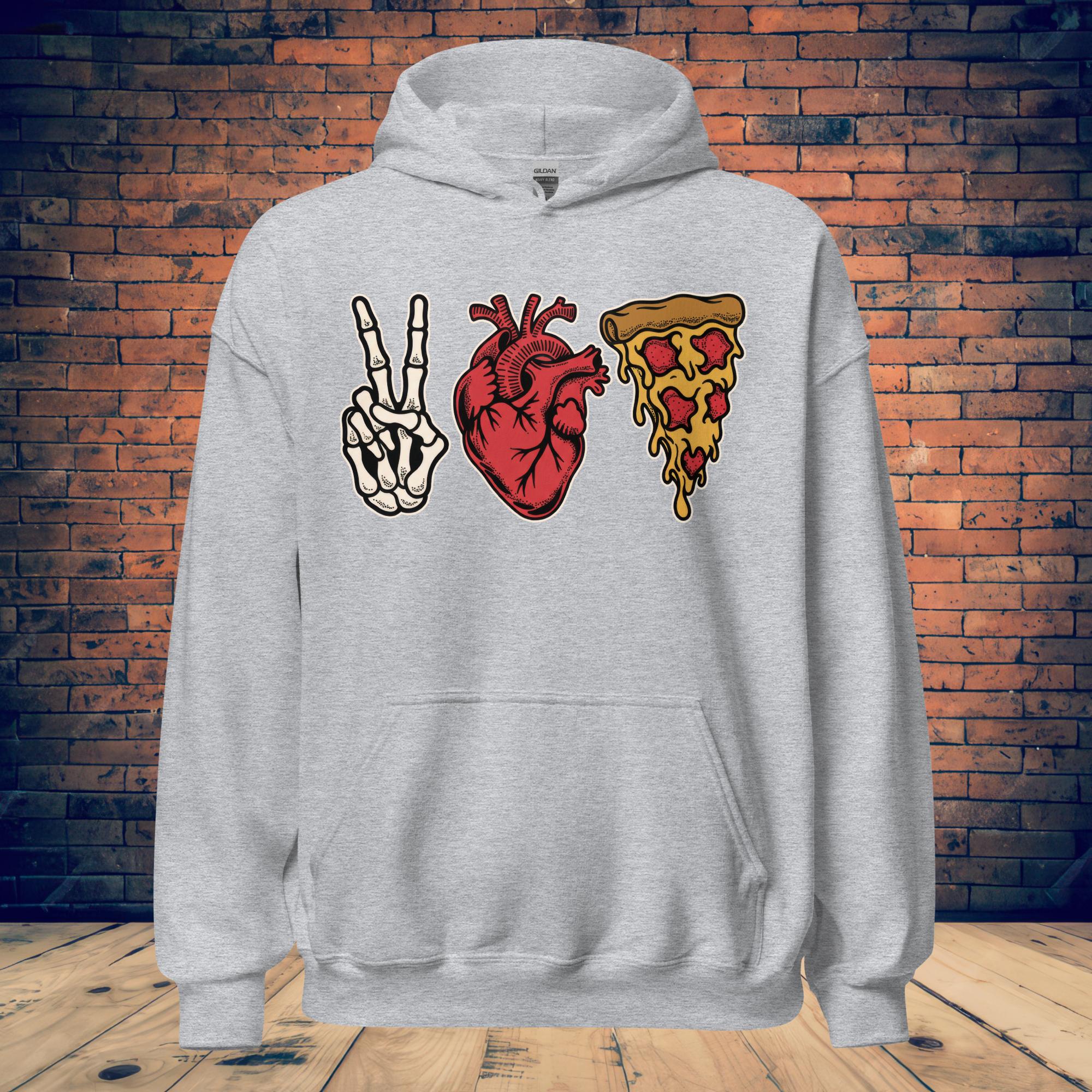 Peace, Love & Pizza Hoodie – Skeleton Pizza Supply Co.
